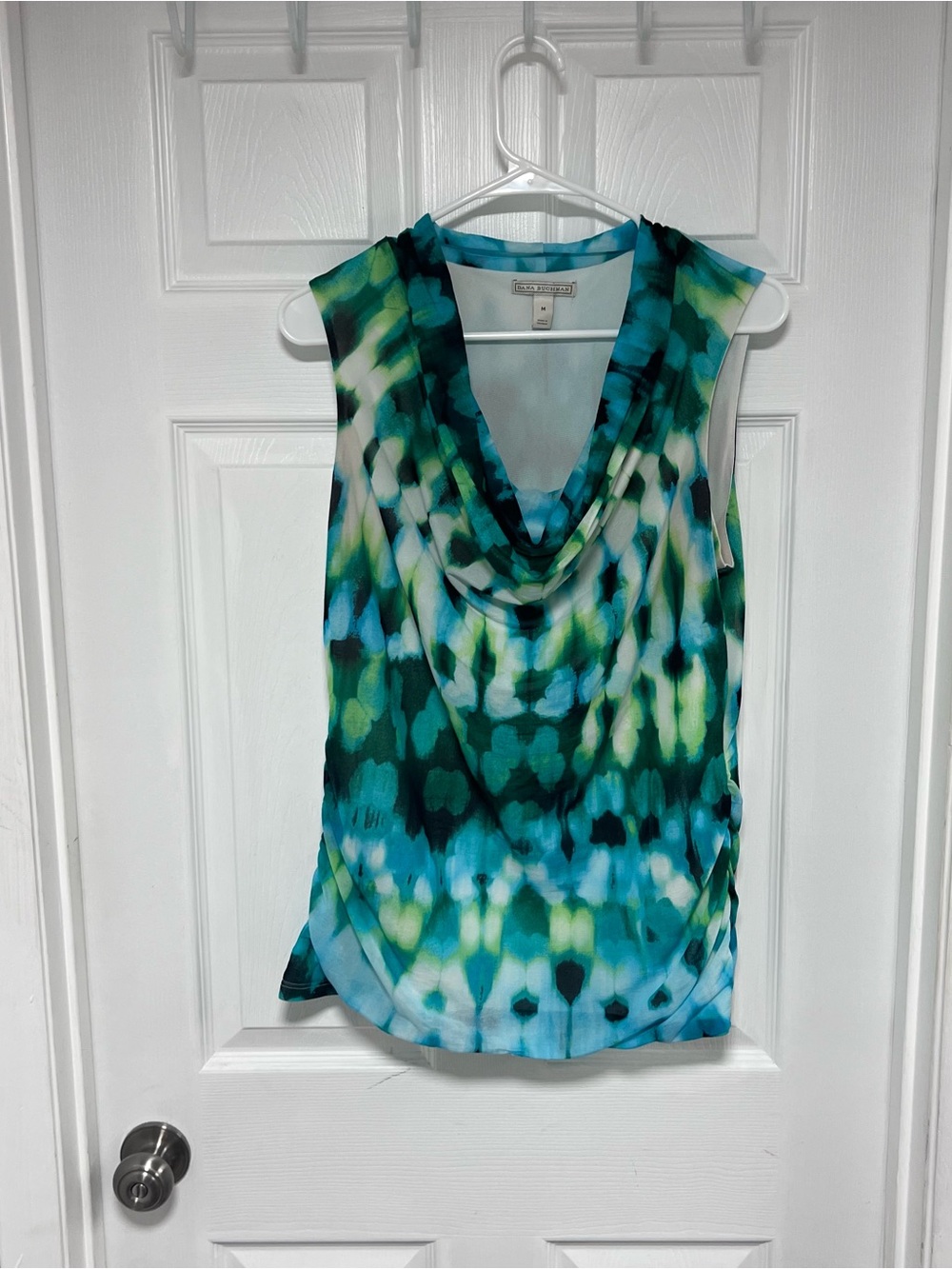 Dana Buchman Sleeveless Cowl Neck Camisole - Aqua Teal Green Tie-Dye Size M